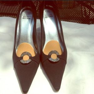 Stuart Weitzman blk microfiber heels w/rhinestones